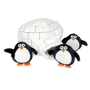Plush Igloo & Penguins Interactive Dog Toy